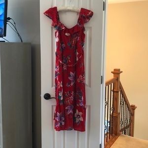 Old navy M red midi dress with Hawaiian pattern